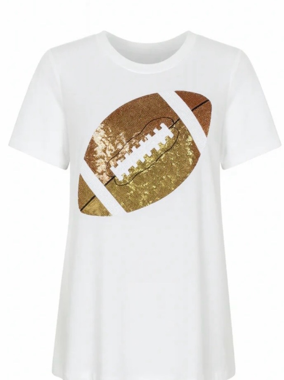 Gold Sequin Football Tee - Women's White Short Sleeve